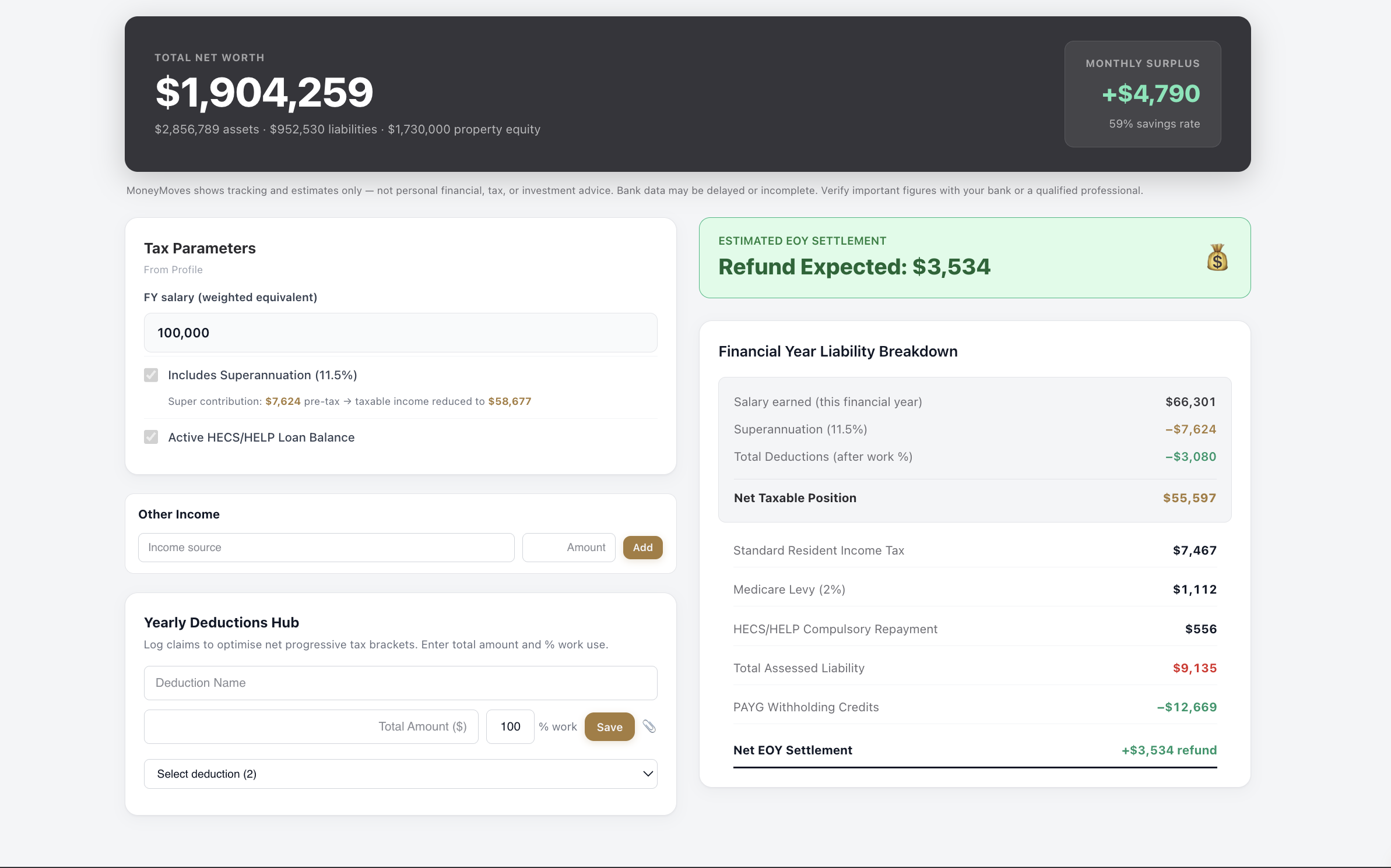 Tax dashboard preview